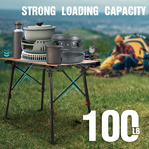 VILLEY Portable Camping Table with Adjustable Legs, Lightweight Aluminum Folding Beach Table with Carrying Bag for Outdoor Cooking, Picnic, Beach, Backyards, BBQ and Party - Gold - color: Gold