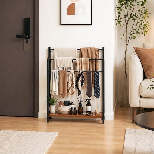 24.8" W Freestanding Towel Rack, 3 Tier Blanket Ladder Stand with Rustic Brown Wooden Shelf for Bathroom Living Room - color: Rustic Brown, size: 31.5" H x 24.8" W x7.9 D