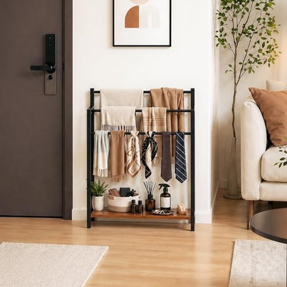24.8" W Freestanding Towel Rack, 3 Tier Blanket Ladder Stand with Rustic Brown Wooden Shelf for Bathroom Living Room - color: Rustic Brown, size: 31.5" H x 24.8" W x7.9 D