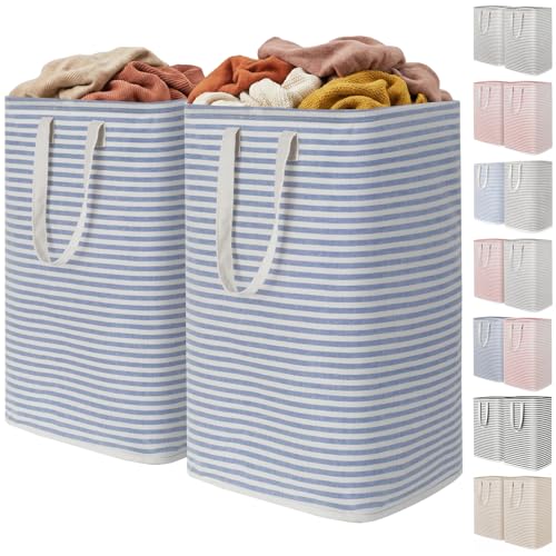 Lifewit 2 Pack Laundry Basket 80L Each, Collapsible Clothes Hamper with Reinforced Handles, Freestanding Waterproof Design for Bedroom and Laundry Room, Blue 160L Total - color: Blue, size: ‎2 x 80L