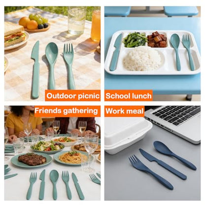 Zoyiancy Reusable Utensils Set with Case, 4 Sets Portable Plastic Cutlery Set, Fork Spoons Knife Tableware for Travel Picnic Camping