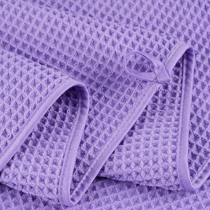 POLYTE 430 GSM Microfiber Quick Dry Lint Free Oversize Bath Towel Set, 6 Piece (Waffle Weave) - color: Purple