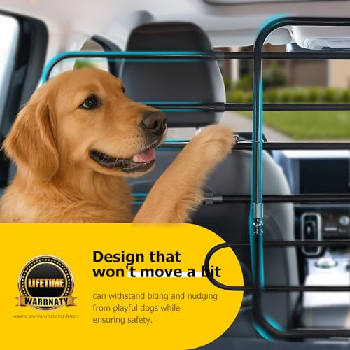 Universal Fit Dog Barrier for SUV,Sedan,Truck,Front/Back Seat,Elastic 5 Ropes&Steel Hooks Firmly Fixed,42.5"–62"Width Adjustable,Dog Car Barrier Follow the Seat Movement,Durable Matte Paint - size: Adjustable