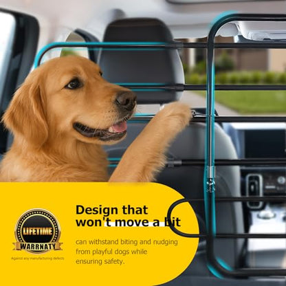 Universal Fit Dog Barrier for SUV,Sedan,Truck,Front/Back Seat,Elastic 5 Ropes&Steel Hooks Firmly Fixed,42.5"–62"Width Adjustable,Dog Car Barrier Follow the Seat Movement,Durable Matte Paint - size: Adjustable