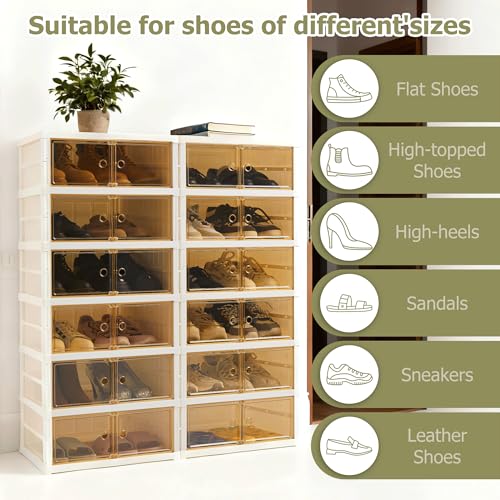 Foldable Shoe Rack Organizer Collapsible Shoe Storage Organizer with Doors, Large Plastic Folding Shoe Rack, Clear Shoe Storage Boxes Easy Assembly Shoe Cabinet for Entryway (2 x 6 Tiers-12 Pairs) - size: 2 x 6 Tiers-12 Pairs