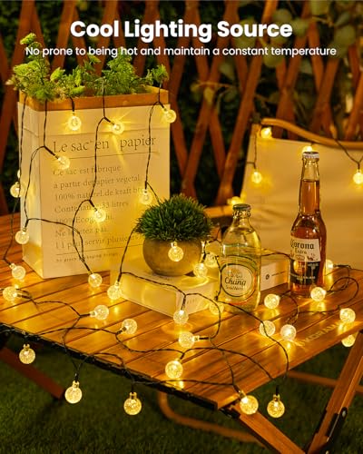 Brightown Solar String Lights Outdoor 60 LED 36FT with 8 Lighting Modes, Waterproof Solar Powered Crystal Globe Patio Lights for Garden Yard Porch Wedding Party Decor (Warm White) - style: Globe Warm White