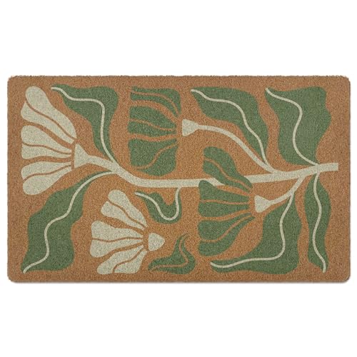 Boho Floral Door Mat Doormat, Boho Abstract Flower Welcome Front Door Mat Indoor Outdoor Entrance, Minimalist Abstract Floral Artificial Coir Doormats Rugs for Porch Entryway Decor 30x17in - color: Floral-17