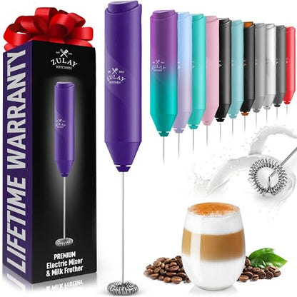 Zulay Kitchen Powerful Milk Frother Wand - Handheld Stainless Steel - Battery Operated Drink Mixer for Coffee, Lattes, Cappuccino, Matcha - Froth Mate Frother Gift - Blackberry Purple - color: Blackberry Purple, size: Classic Froth Mate