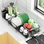 Large Dish Drying Rack, Expandable Dish Rack, Stainless Steel Dish Racks for Kitchen Counter, Multifunctional Dish Drainer with Utensil & Cup Holder, 13.4"-28.7" L x 11.8" W, Black - color: Black, size: 1 Tier