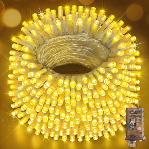 Hezbjiti 1000 LED 403 FT Christmas String Lights Outdoor, 8 Lighting Modes IP44 Waterproof Fairy Lights with Timer and Dimmable Function for Home Party Tree Decorations (Warm White, Clear Wire) - color: Warm White, size: 1000LED 403FT Clear Wire