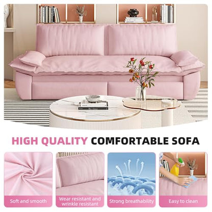 KEIKI 73.2" Queen Size Convertible Sofa Bed, 3-in-1 Pull Out Sleeper Couch with Pillow Armrests, Comfy Velvet Loveseat Sofa, Modern Living Room Furniture for Daily Relaxing Movie Nights Guests - color: Pink, size: 73.2 Inch Queen