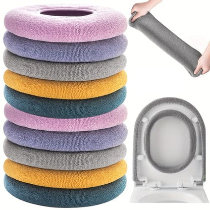 10 Pcs Bathroom Soft Thicker Warmer Stretchable Washable Cloth Toilet Seat Cover Pads (5 colors, 2 of each) - color: 5color*2