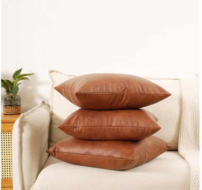 26x26 inch Faux Leather Throw Pillow Covers, Set of 2 Brown Large Thick Solid Farmhouse Modern Decorative Pillow Cases for Outdoor Livingroom Couch Bed Sofa Bedroom Cushion Covers Cognac - size: 26" x 26" (Pack of 2)