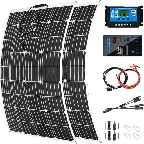 800 Watt Flexible Solar Panel for RV, 2 × 400 Watt 12 Volt Solar Power Panel Kit with 40A Solar Charge Controller & Inverter Monocrystalline Solar Panels for Camping Off Grid Battery Charging Boat - color: B 800 Watt Kit