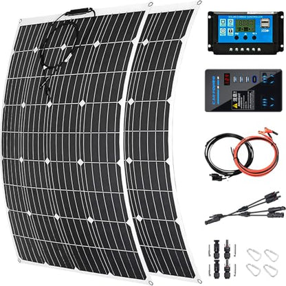 800 Watt Flexible Solar Panel for RV, 2 × 400 Watt 12 Volt Solar Power Panel Kit with 40A Solar Charge Controller & Inverter Monocrystalline Solar Panels for Camping Off Grid Battery Charging Boat - color: B 800 Watt Kit