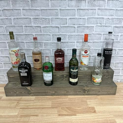 Tiered Bottle Shelf | 2 Tier Liquor Bottle Display | Bar Organization | Display Shelf | Wine Shelf | Bar Display | Kitchen Counter Shelf (36, Weathered Grey)