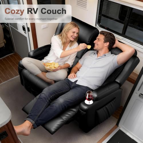 Reclining Loveseat, 55.1" RV PU Leather Wall Hugger Recliner Love Seats Sofa with Charging Station, Removable Armrest, Cup Holder, Double Recliners Couch, Manual Love Seat for Living Room - color: Midnight Black, size: Hera - Loveseat