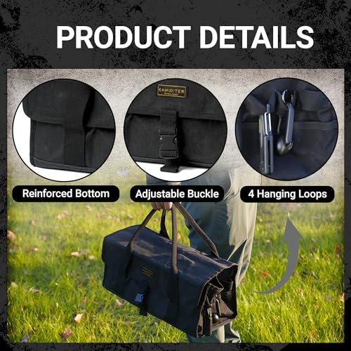 Flip Lid Camping Tool Bag, 15" Multi-Container Storage Soft Case, Water-Resistant Camping Tool Tote for Tent Stakes, Cooking Gear, Cutlery, Utensil, Flatware, Tea Kettle and Tools, Black - color: Black