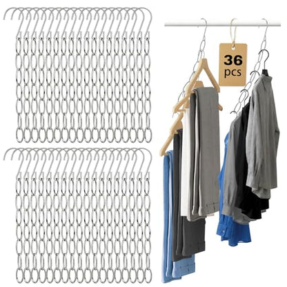 36 Pack Clothing Chain Hanger Collapsible Metal Closet Organizer Space Saving Hangers for Clothes with 7 Holes Apartment College Dorm Room Essentials,Cascading Hanger for Home,Travel,Cruise Ships,RVs