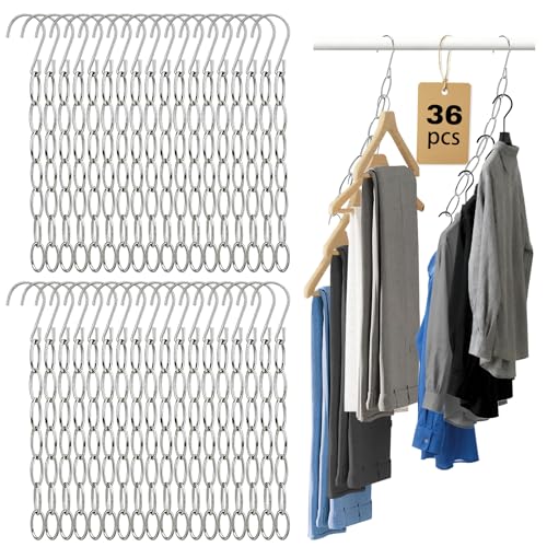 36 Pack Clothing Chain Hanger Collapsible Metal Closet Organizer Space Saving Hangers for Clothes with 7 Holes Apartment College Dorm Room Essentials,Cascading Hanger for Home,Travel,Cruise Ships,RVs
