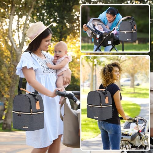 Breastmilk Cooler Bag with Ice Pack Fits 6 Baby Bottles up to 9 Ounce, Breastmilk Pump Cooler Bag with Shoulder Strap for Nursing Mom Daycare, Work, Travel- Grey - color: Dark Grey