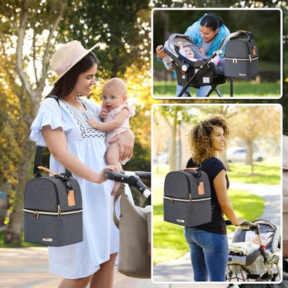 Breastmilk Cooler Bag with Ice Pack Fits 6 Baby Bottles up to 9 Ounce, Breastmilk Pump Cooler Bag with Shoulder Strap for Nursing Mom Daycare, Work, Travel- Grey - color: Dark Grey