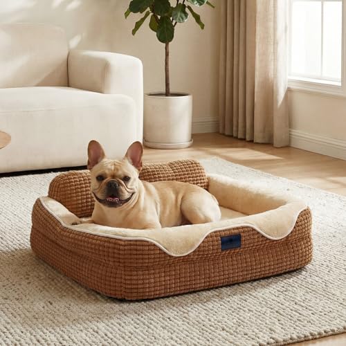 Veehoo Cute Dog Bed for Medium Sized Dogs, Orthopedic Waterproof Medium Pet Beds with Sides, High Back Non-Slip Bottom and Egg-Crate Foam Pet Couch Sofa with Washable Removable Cover, 28" - color: Mocha Brown, size: 28"L x 22"W x 8"H