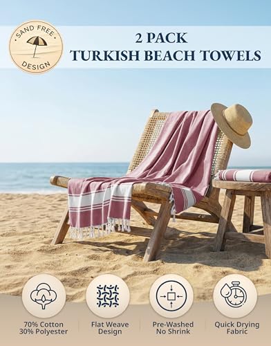 LANE LINEN Beach Towel 2 Pack - Beach Towels Oversized, Pre-Washed Large Beach Towels, Sandless Beach Towel, Quick Dry Travel Towel, Large Pool Towels, 39"x71" - Cashmere Rose - color: 26: Cashmere Rose, size: Pack of 2