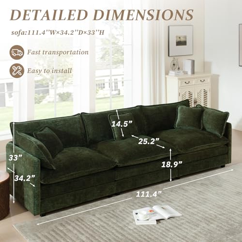 SoarFlash Chenille Sectional Sofa, Comfy Modular Loveseat Sofa, Modern 3-Seat Couch Deep Seat Sofa Set for Living Room,Green - color: Green, size: 3 Seat
