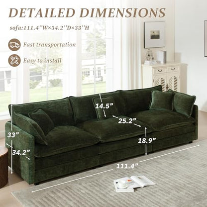 SoarFlash Chenille Sectional Sofa, Comfy Modular Loveseat Sofa, Modern 3-Seat Couch Deep Seat Sofa Set for Living Room,Green - color: Green, size: 3 Seat