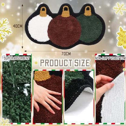 Drydiet Christmas Ball Bathroom Rug Cute Xmas Door Mat Christmas Ball Bath Mat Brown Green White Shower Bathroom Decoration Rug Non Slip Washable - style: Christmas Ball