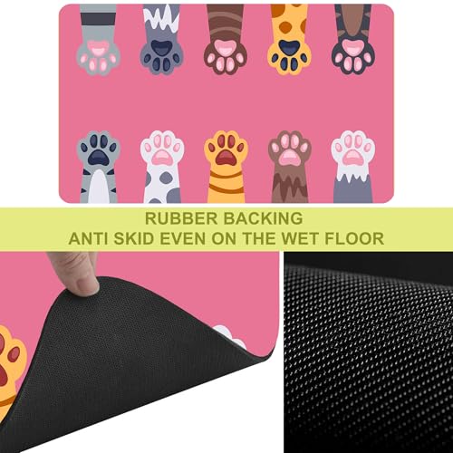 Cat Food Mat Pet Feeding Mat Paw 12" X 20" Non-Slip Super Absorbent, Dog Food Mat Pet Supplies for Floor (Pink) - color: Pink
