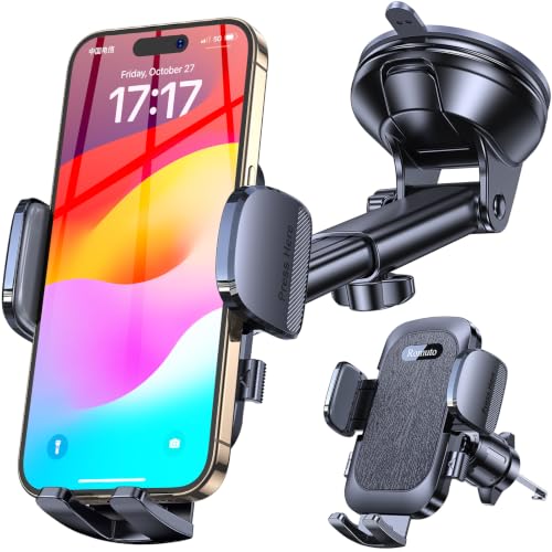Romuto Car Phone Holder Mount【Strongest Suction】 Phone Mount for Car Cell Phone Holders for Your Car Accessories for Women Men Dashboard/Windshield/Vent/Stand Holder for iPhone Samsung - color: Dark Black