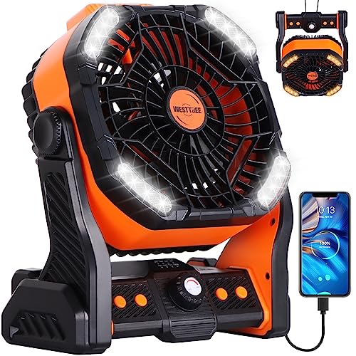 WESTTREE 20000mAh Battery powered fan Camping Fan essentials Portable fan Battery OperatedRechargeable Outdoor Tent with Light & Hook Personal USB Desk for Camping,Orange - color: X26A Orange