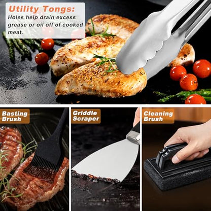 N NOBLE FAMILY 27 PCS Griddle Accessories Kit, Flat Top Grill Accessories Set for Camping, Professional Griddle Spatula Set with Melting Dome, Burger Press for Outdoor BBQ Teppanyaki - style: Orange Griddle Accessories