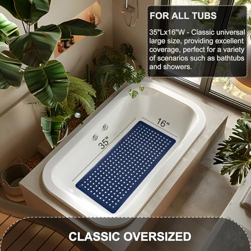 TEESHLY Bath Mat for Tub & Shower, Non Slip Soft Bathmat with Suction Cups & Drain Holes, Machine Washable Bathtub Floor Liner Mats for Bathroom, 35x16 Inch, Navy Blue - color: Navy (Opaque)