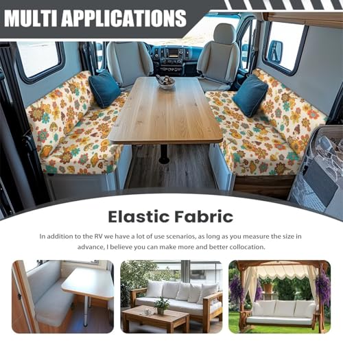 Fall Mushroom Floral RV Dinette Cushion Slipcovers Stretch Camper Booth Seats Replacement Cover RV Sofa Furniture Protector-Bench & Backrest Covers, 2Sets - color: Fall Mushroom Floral