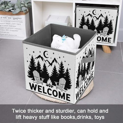 Welcome To Camping Foldable Storage Box with Handle Organizer Containers for Home Office Clothes Office Supplies - color: style