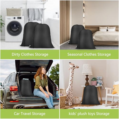 OTraki 20 x 24 inch Laundry Bag 2 Pack Travel Laundry Bags Medium Washable Dirty Clothes Bag Organizer with Drawstring Closure for Camp Fit Laundry Hamper Drying Do Not Exceed 176℉ Black | Medium Washable Dirty Clothes Bag Organizer with Drawstring Closur
