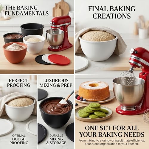 Silicone Bowl Liners for 5 Qt Stand Mixers, 3 Pack Reusable Nonstick Mixing Bowl Covers with Lids, Food Grade Silicone Mixer Liners, Kitchen Accessories for Baking Tools