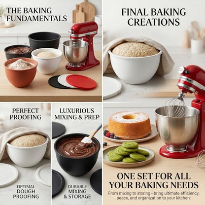 Silicone Bowl Liners for 5 Qt Stand Mixers, 3 Pack Reusable Nonstick Mixing Bowl Covers with Lids, Food Grade Silicone Mixer Liners, Kitchen Accessories for Baking Tools