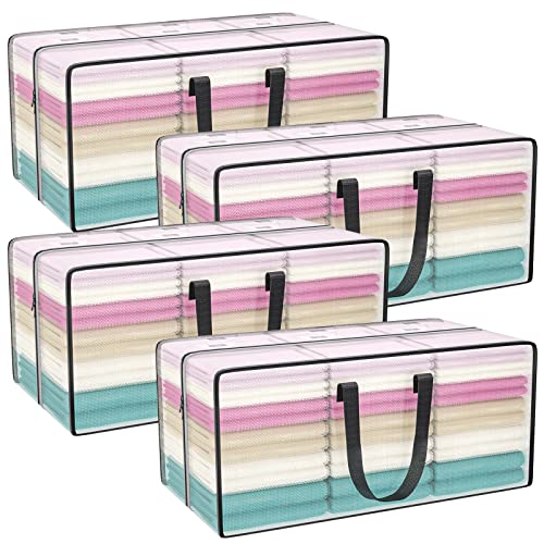 Clear Storage Bags with Zipper, Large Moving Bags Heavy Duty Extra Large, Plastic Storage Totes for Clothes, College dorm Packing Bag with Strong Handles - color: Clear, size: 4 Pack