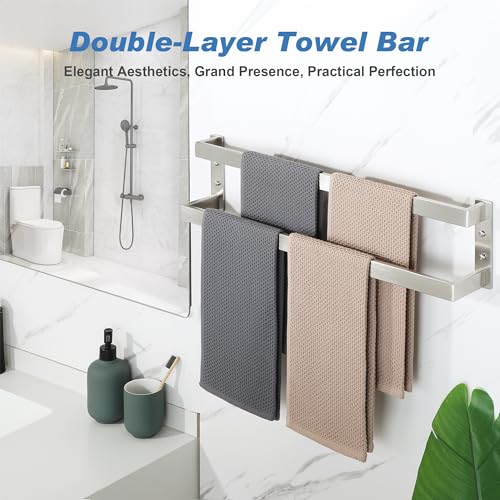 Alise Double Towel Bar, 24" Towel Racks for Bathroom Wall Mounted SUS304 Stainless Steel, Heavy Duty Bathroom Towel Holder, Quick Drying Towel Hanger, Brushed Nickel - color: Brushed Nickel, size: 24-inch
