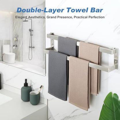 Alise Double Towel Bar, 24" Towel Racks for Bathroom Wall Mounted SUS304 Stainless Steel, Heavy Duty Bathroom Towel Holder, Quick Drying Towel Hanger, Brushed Nickel - color: Brushed Nickel, size: 24-inch
