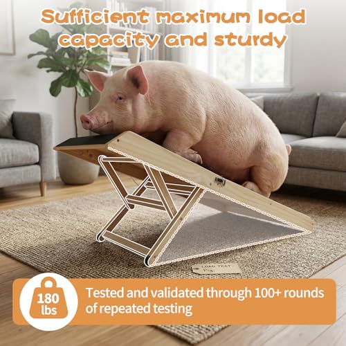 Rubber-Mat Dog Ramp with Rails for Couch, Bed or Car - 40" Long Foldable Wood Pet Ramp Adjustable Height from 10" to 21", with High Traction Mat for Small Medium Older Dogs, Up to 180 Lbs