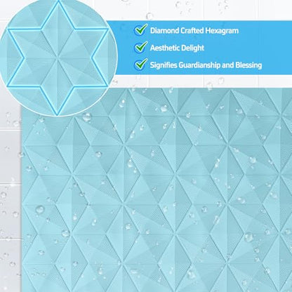 Non Slip Bathtub Mat for Bath Tub Shower Safety - Natural Rubber Mat with Suction Cups ＆ Drain Holes - BPA/PVC Free Large Bathroom Mat - Machine Washable - Unique Diamond Pattern - 17 × 35 Inch - color: Blue, size: 35" x 17" (Rectangular)