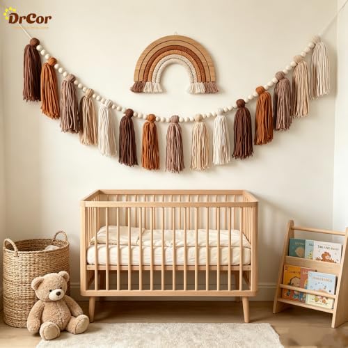 DrCor Boho Terracotta Rainbow Brown Tassel Garland – Classroom Decor for Teachers, Bulletin Board Decorations, Back to School Wall Hanging for Nursery, Kids Room, Baby Shower & Party Decor