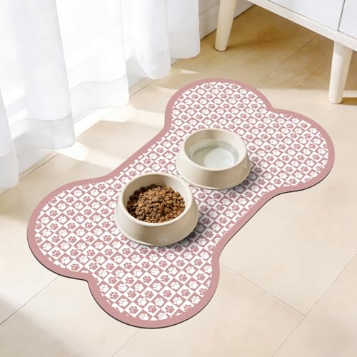Pet Mats for Food and Water, Pink Bone Dog Food Mat for Floors, Non Slip Indoor Quick Dry Cat Bowl Feeding Mats (15.7” X23.6”) - color: Pink Bone M