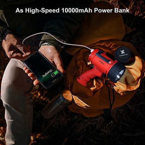YIERBLUE Rechargeable Spotlight Flashlight with 2000,000 High Lumen LED, IP67 Waterproof Long Running Spot Light searchlight, Impact Resistant Handheld Spotlight with Foldable Stand and Red Lens - color: Red