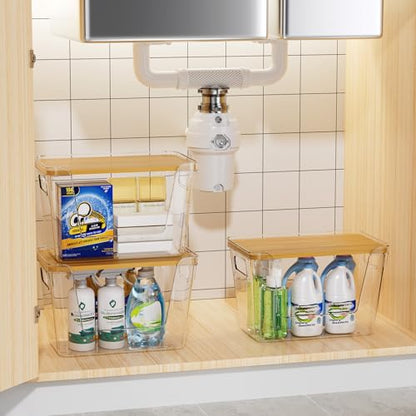 Delamu Acrylic Trash Bag Holder, 2 Pack Stackable Garbage Holder for 4-33 Gallon Bags, Clear Organizer Bins for Under Sink Organization, Pantry Storage, Cabinet, Kitchen, Laundry, Bathroom - size: XL-2 Pack